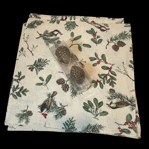 Handmade Holiday Themed Napkins with Pinecone Napkin Rings Set of 4